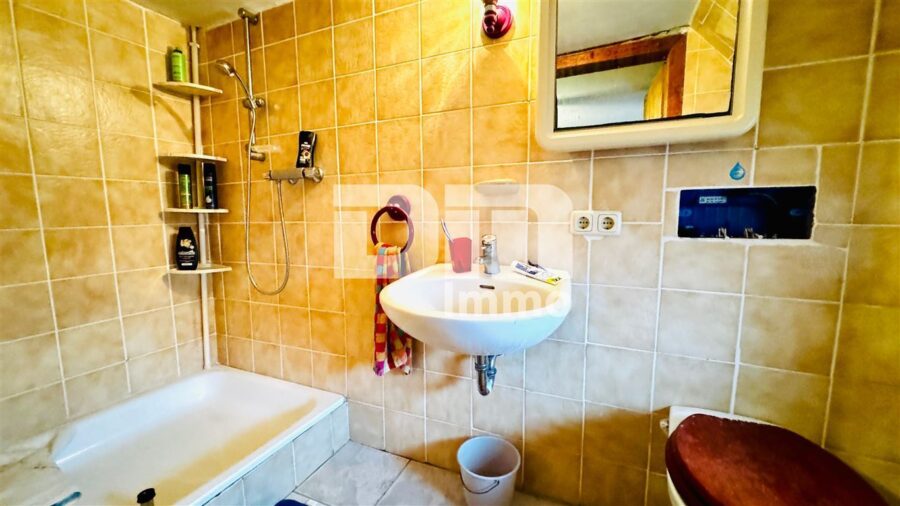 Wohnhausensemble auf großem Grundstück mit Nebengebäuden als langfristige Kapitalanlage - Hinterhaus OG Badezimmer / Dusche